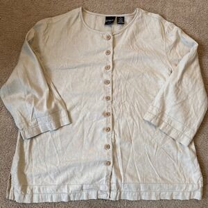 Erika Women's 100% Linen Tan Button Up Plus Size 1X Casual Summer Minimalist